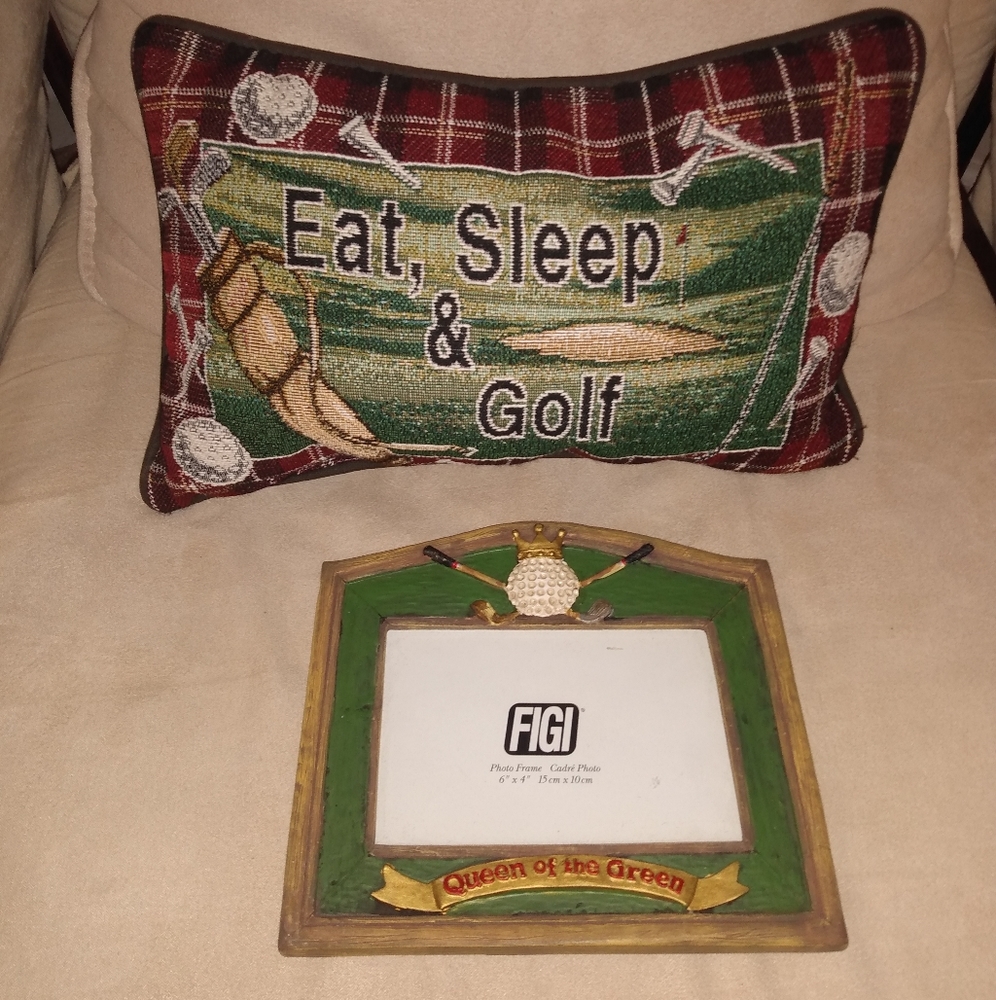 Vintage Golf Pillow and Photo Frame Set